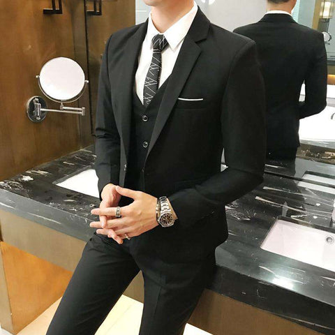 plus size 5XL 6XL Mens Suit Solid Color Formal Business One Button 3-Piece Suit Slim Fit Three Piece Wedding Men Suits